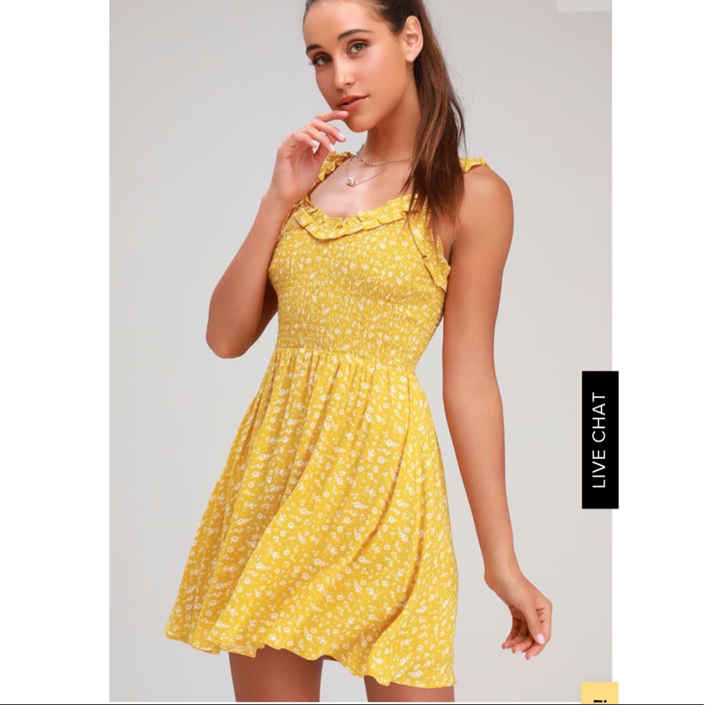 Lulus Mellie Gold Yellow Floral Smocked Mini Dress